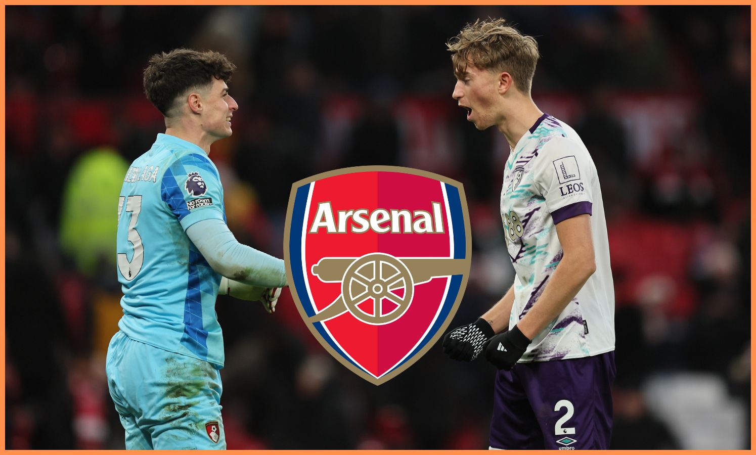 Kepa Arrizabalaga and Dean Huijsen celebrate