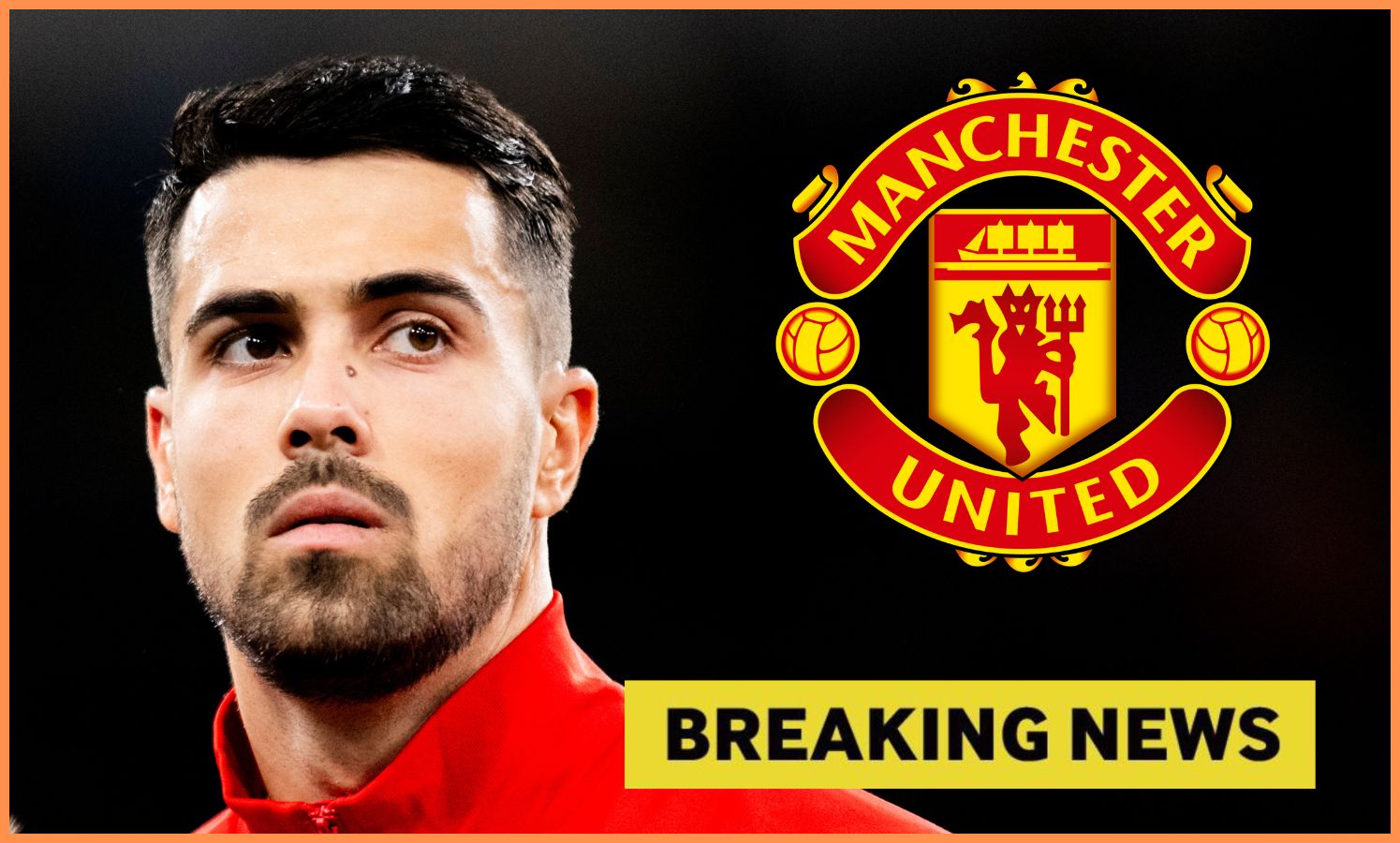 Diogo Costa and the Manchester United club logo