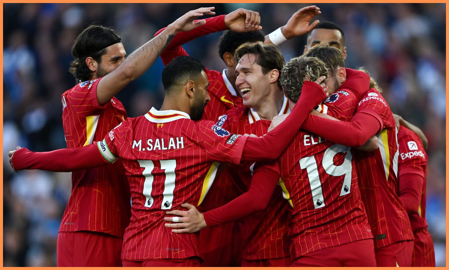 Harvey Elliott celebrates with his Liverpool teammates