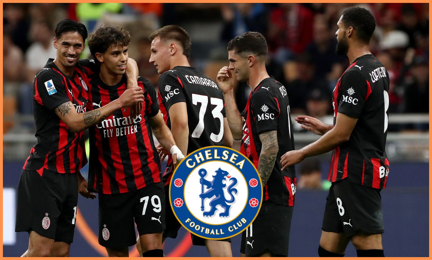 Ruben Loftus-Cheek celebrates with his AC Milan teammates