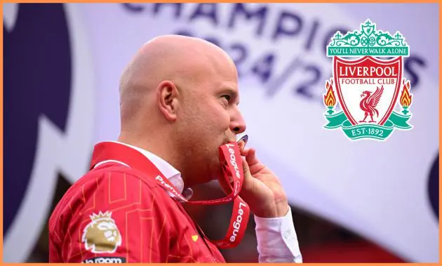Arne Slot kisses his Premier League winners' medal