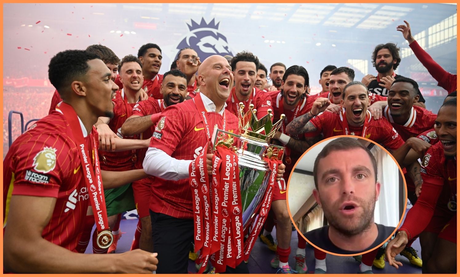 Arne Slot celebrating Liverpool's Premier League title victory