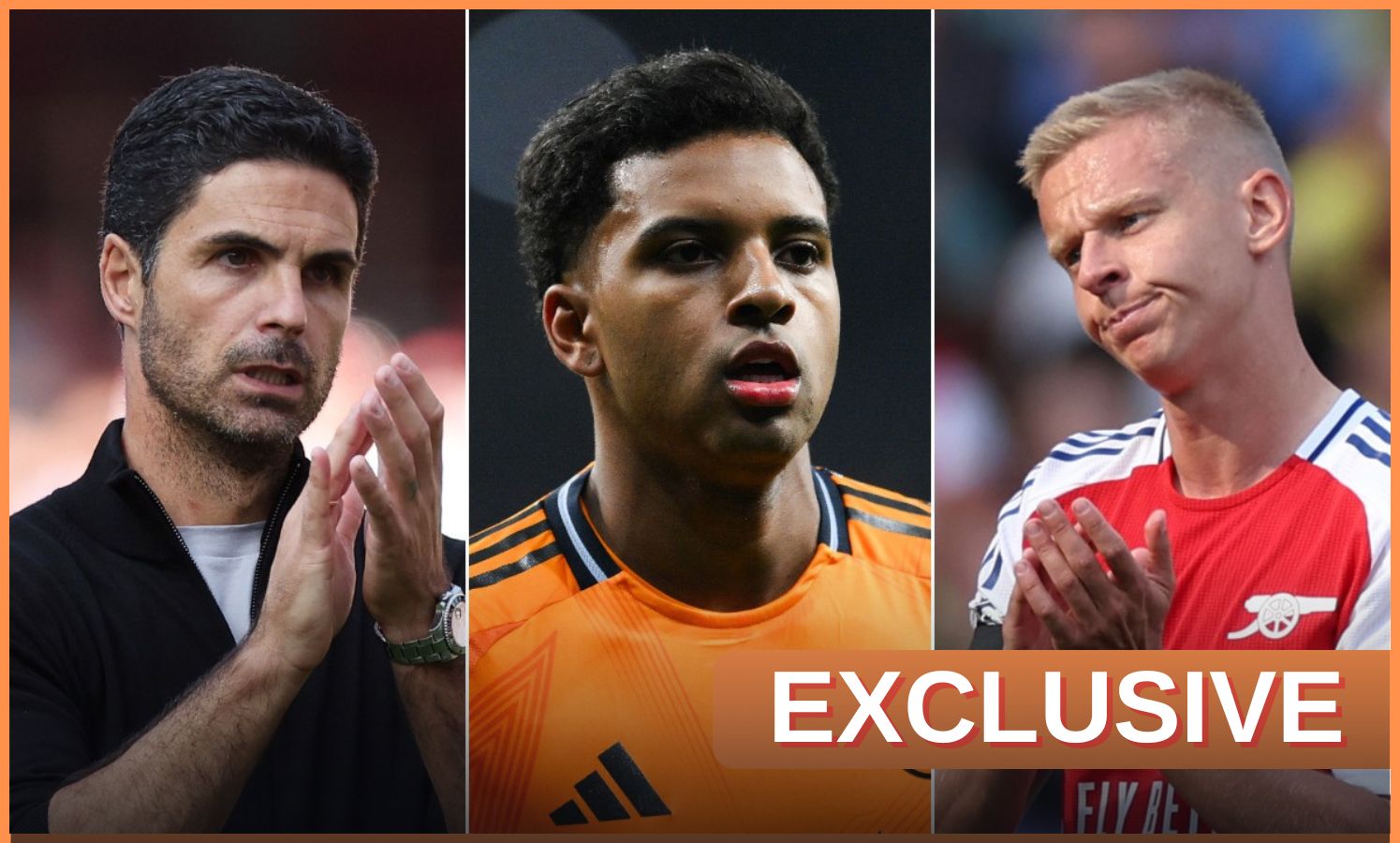 Mikel Arteta, Rodrygo Goes and Oleksandr Zinchenko