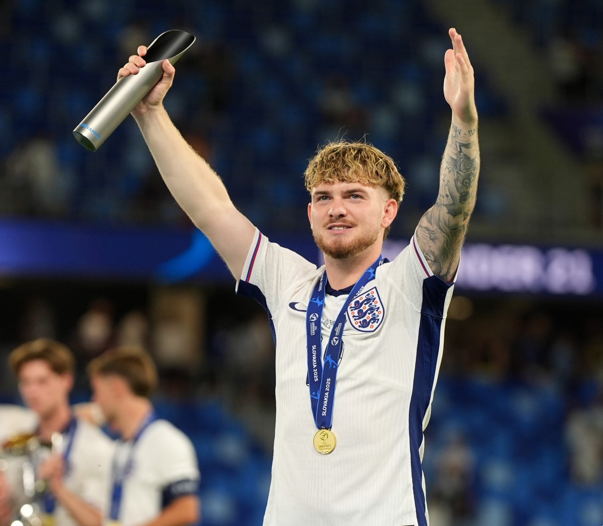 Harvey Elliott celebrates England's victory