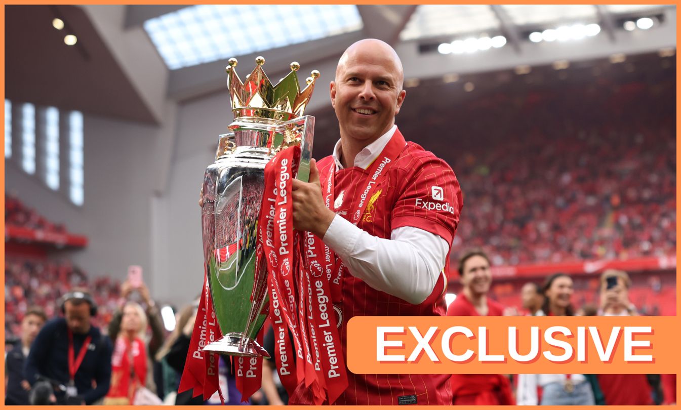 Arne's nest holds the Premier League Cup in Anfield.