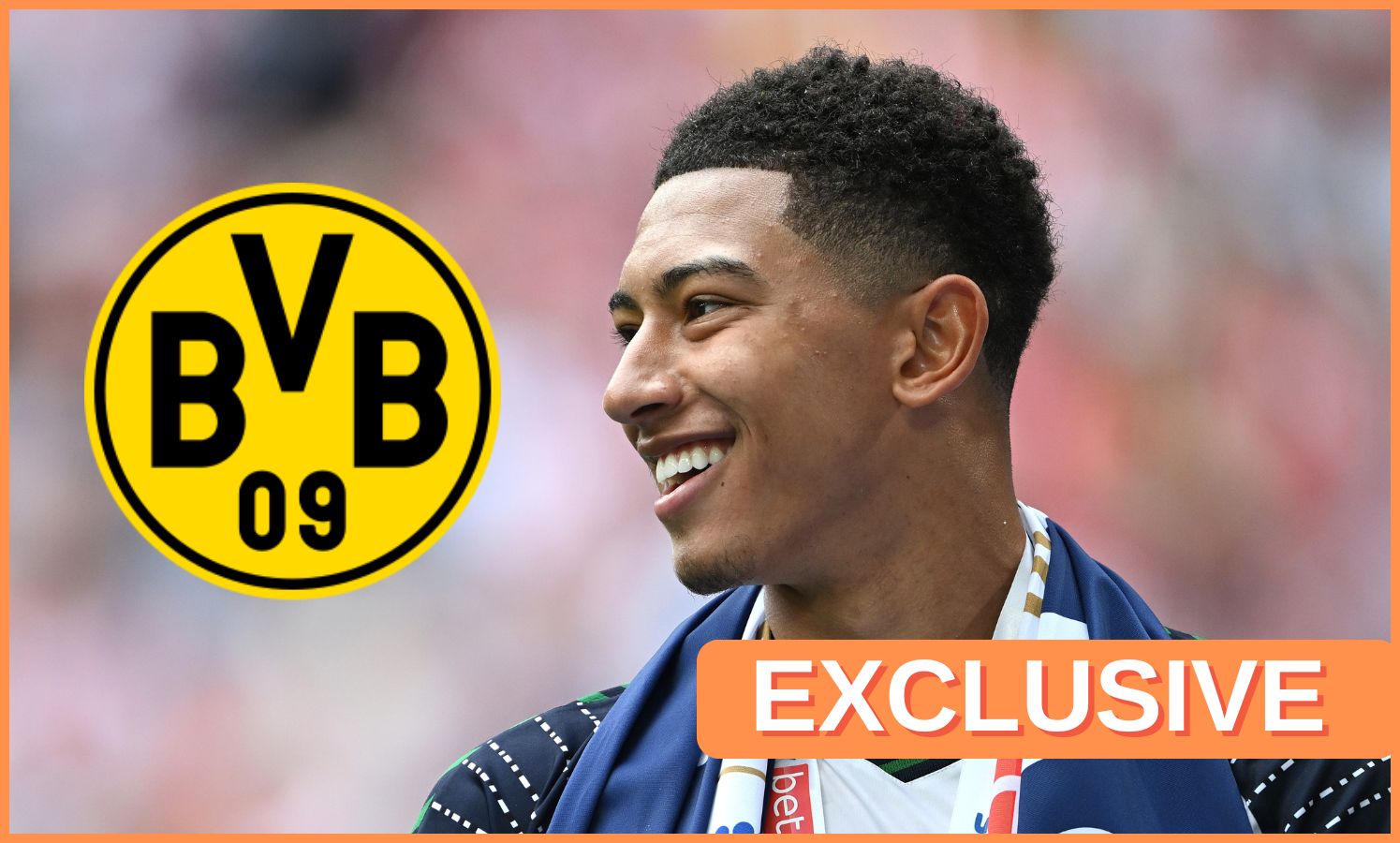 Jobe Bellingham smiles in Dortmund Club Crest.