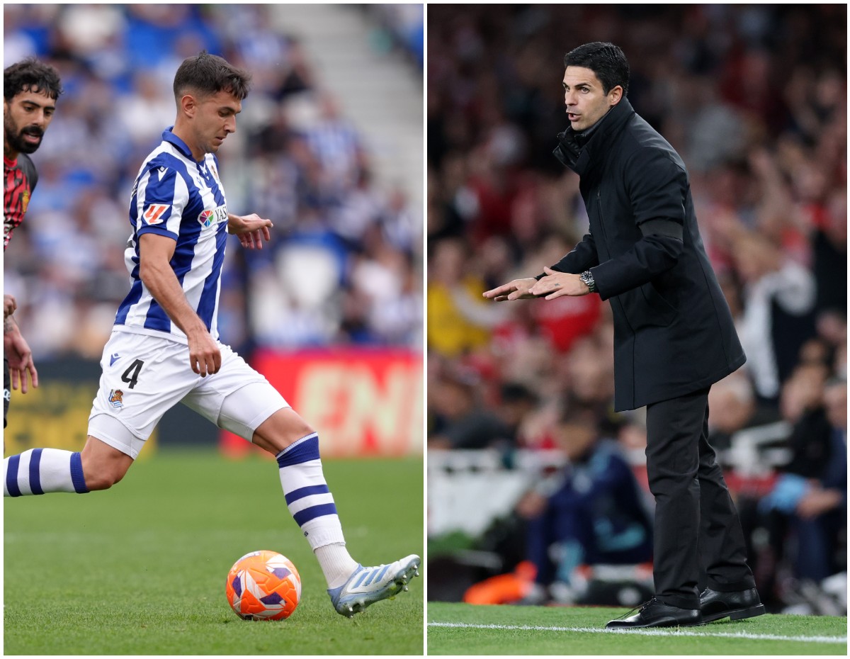 Martin Zubimendi Real Sociedad and Arsenal Manager Mikel Areta in action
