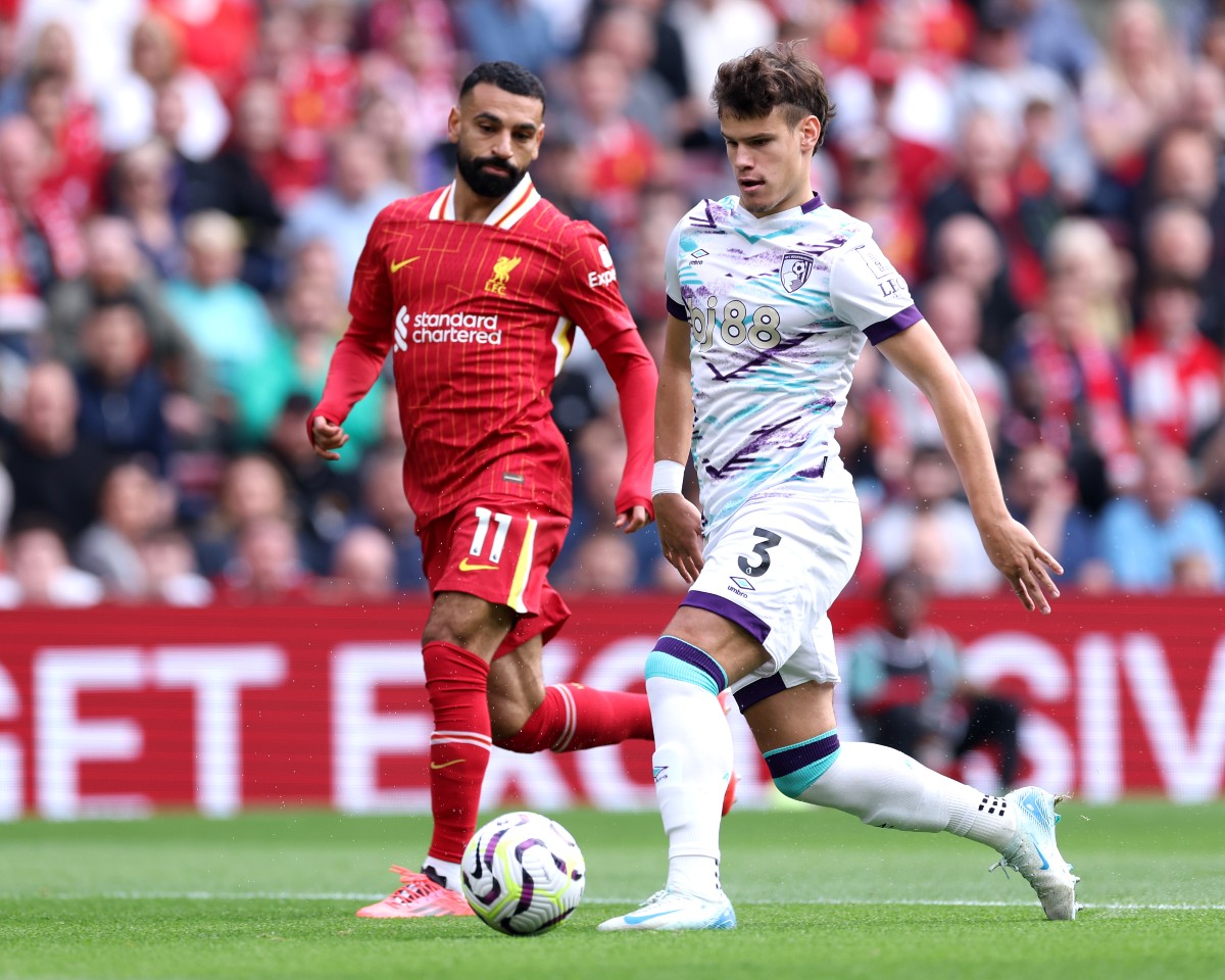 Milos Kerkez in action for Bournemouth against Liverpool
