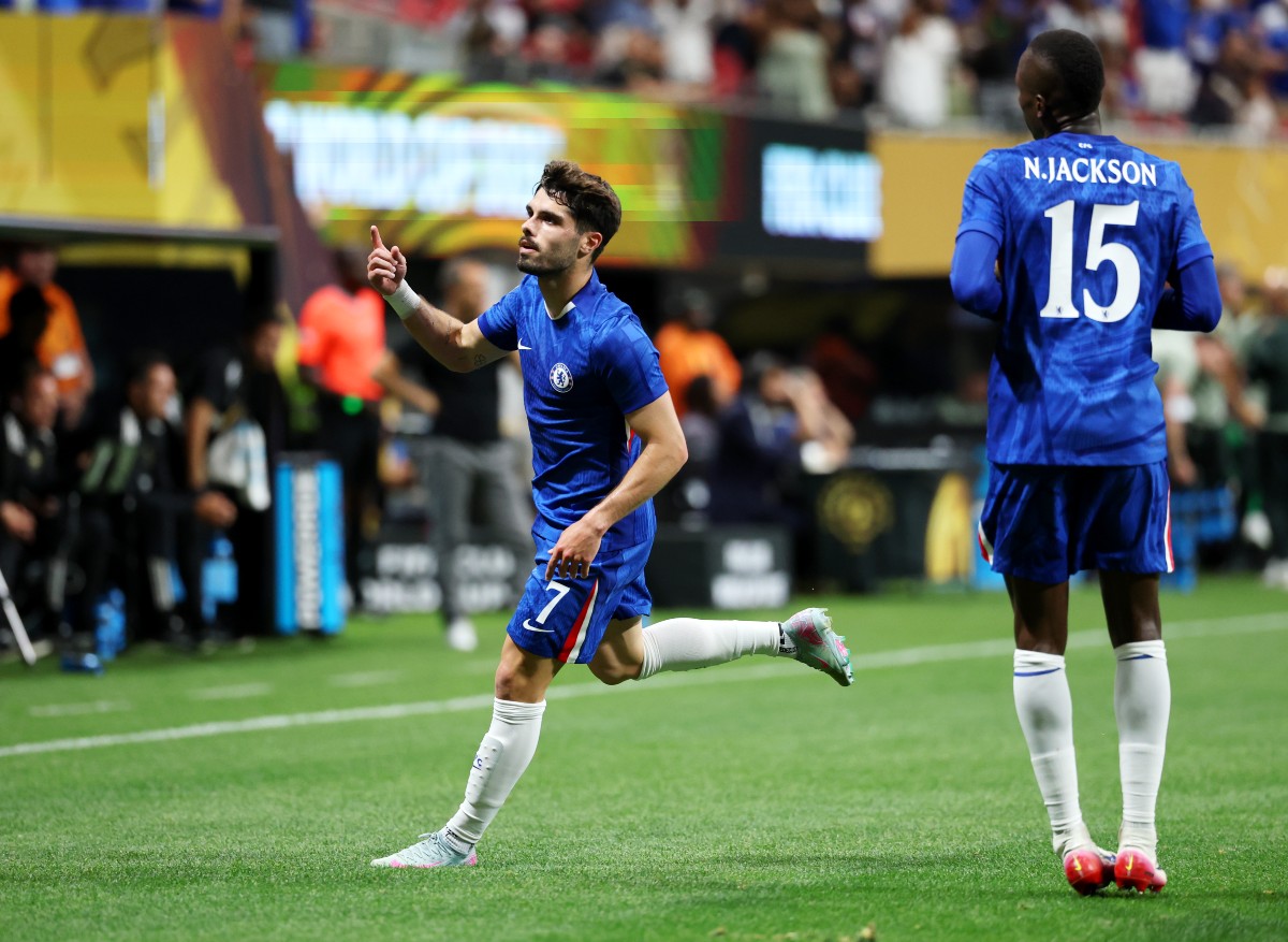 Pedro Neto celebrates a goal for Chelsea against LAFC