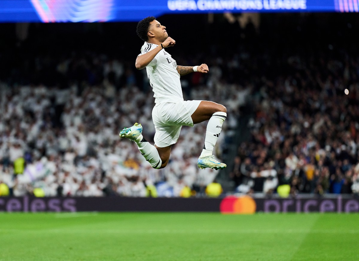 Rodrygo Goes celebrates scoring for Real Madrid against Atletico Madrid