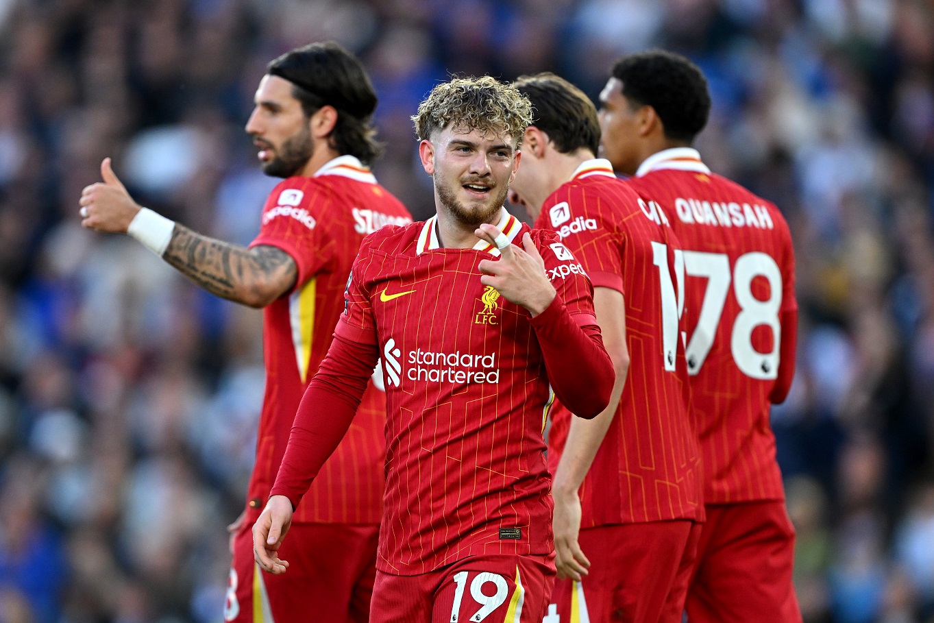 Harvey Elliott of Liverpool celebrates