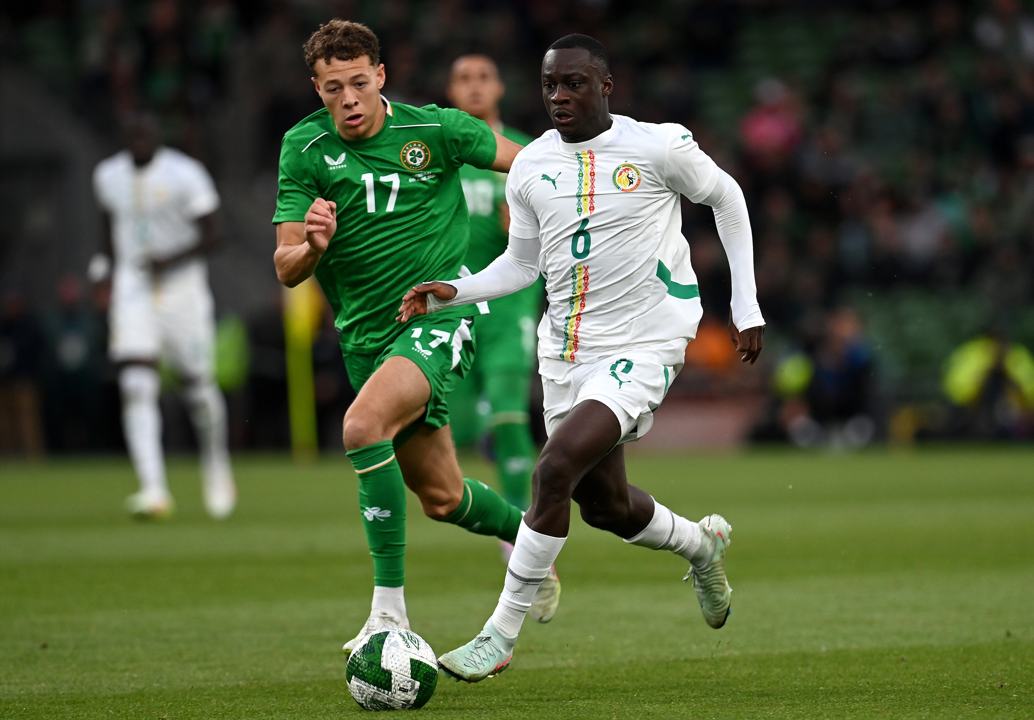Senegal Habib Diarra is ahead of the Republic of Ireland Mkateer during the international friendship