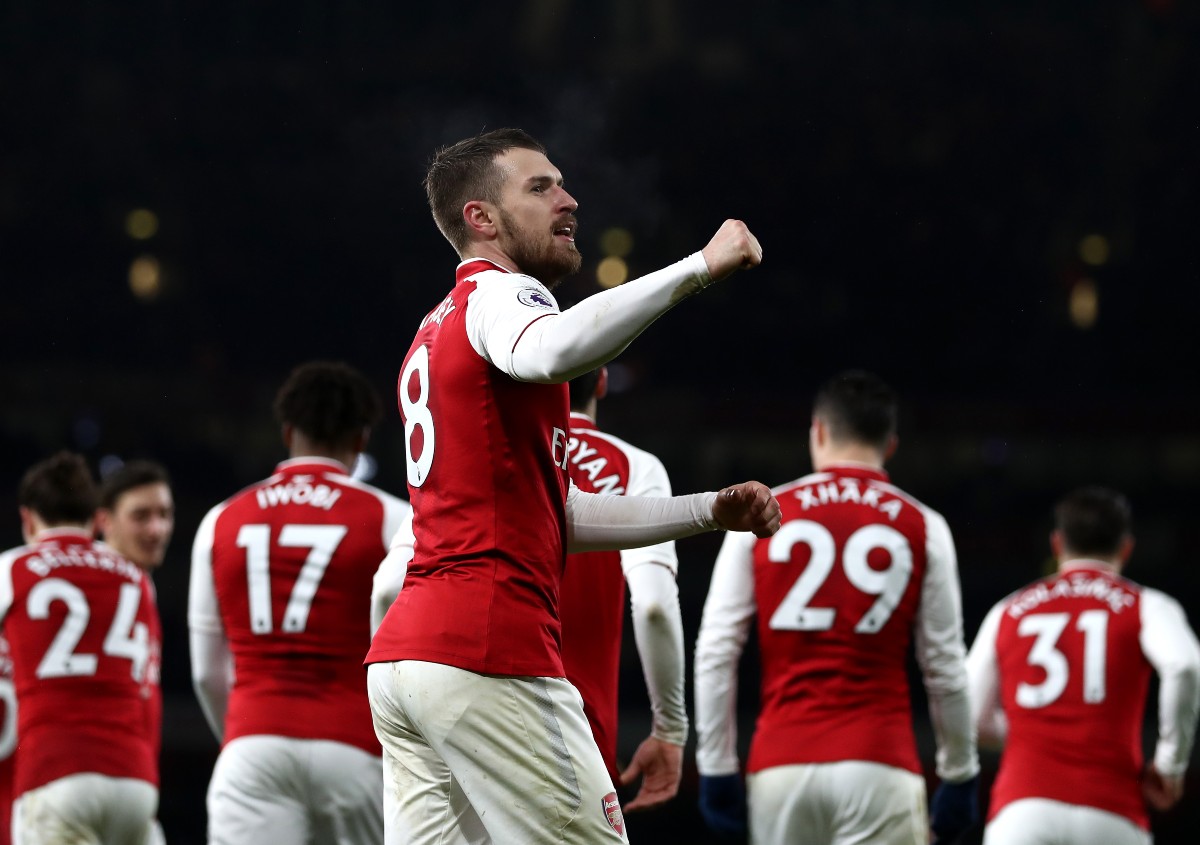 Aaron records an arm for arsenal against Ramsey Everton
