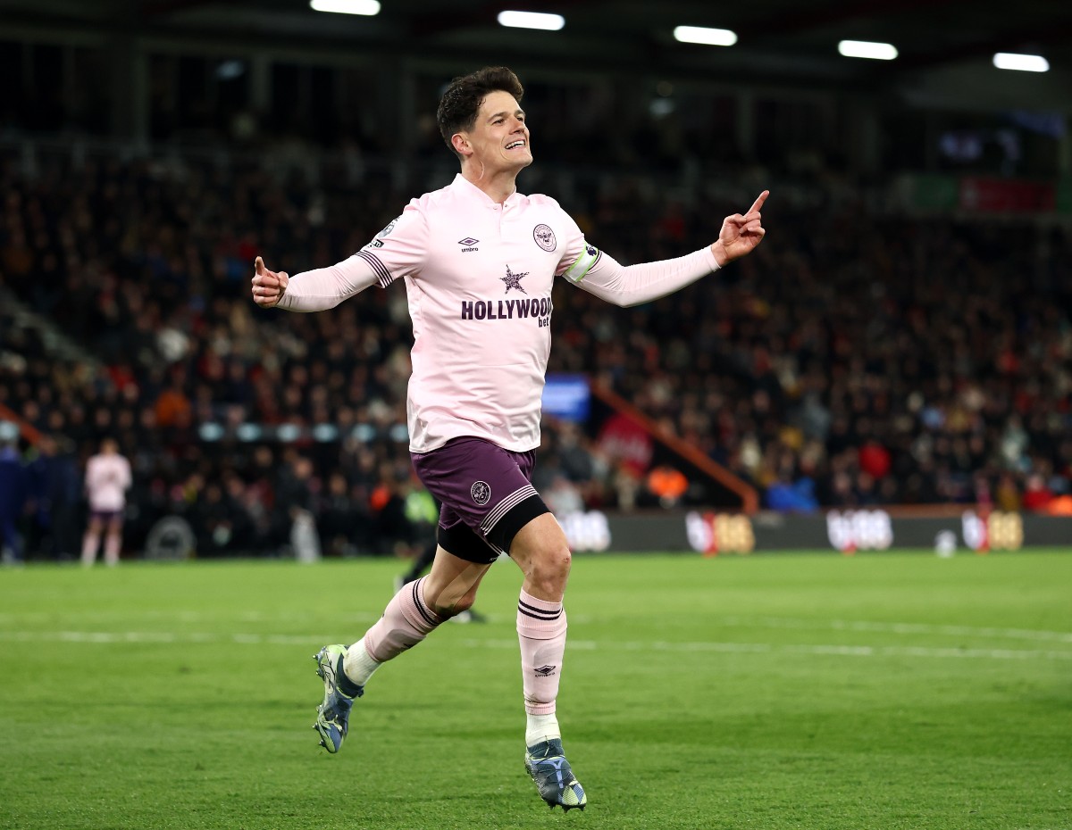 Christian Norgaard celebrates a goal for Brentford