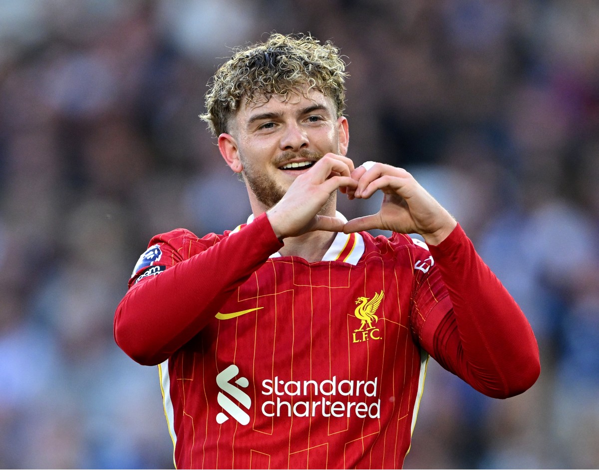 Harvey Elliott celebrates scoring for Liverpool against Brighton