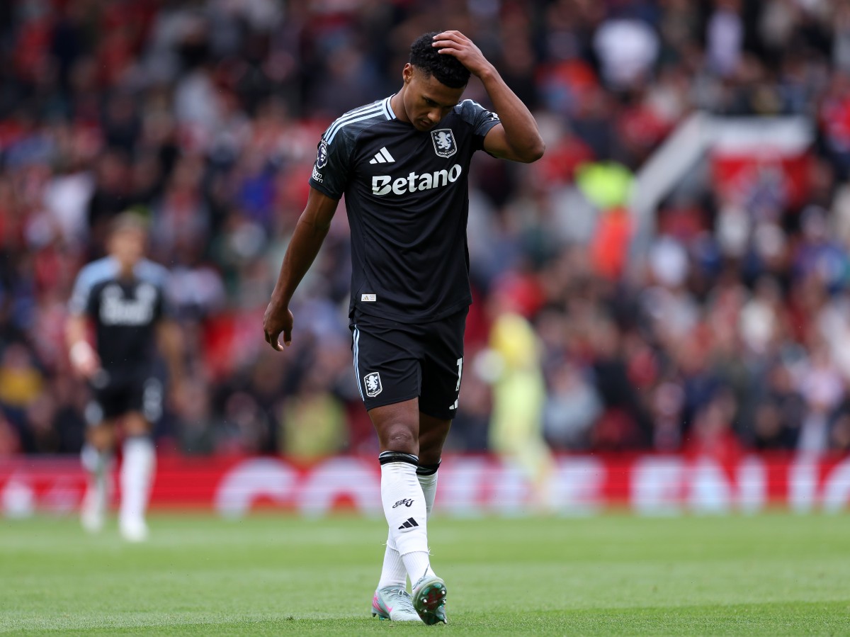 Ollie Watkins reacts during Aston Villa's game against Manchester United