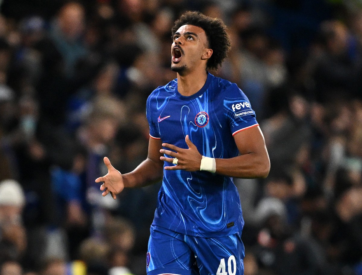 Renato Veiga celebrates a goal for Chelsea