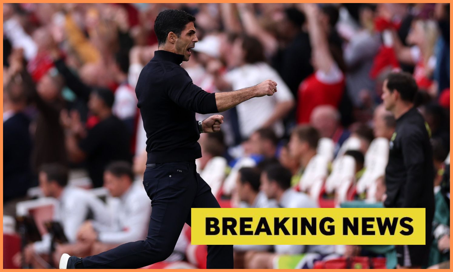 Mikel Arteta celebrates during Arsenal's win over Leeds