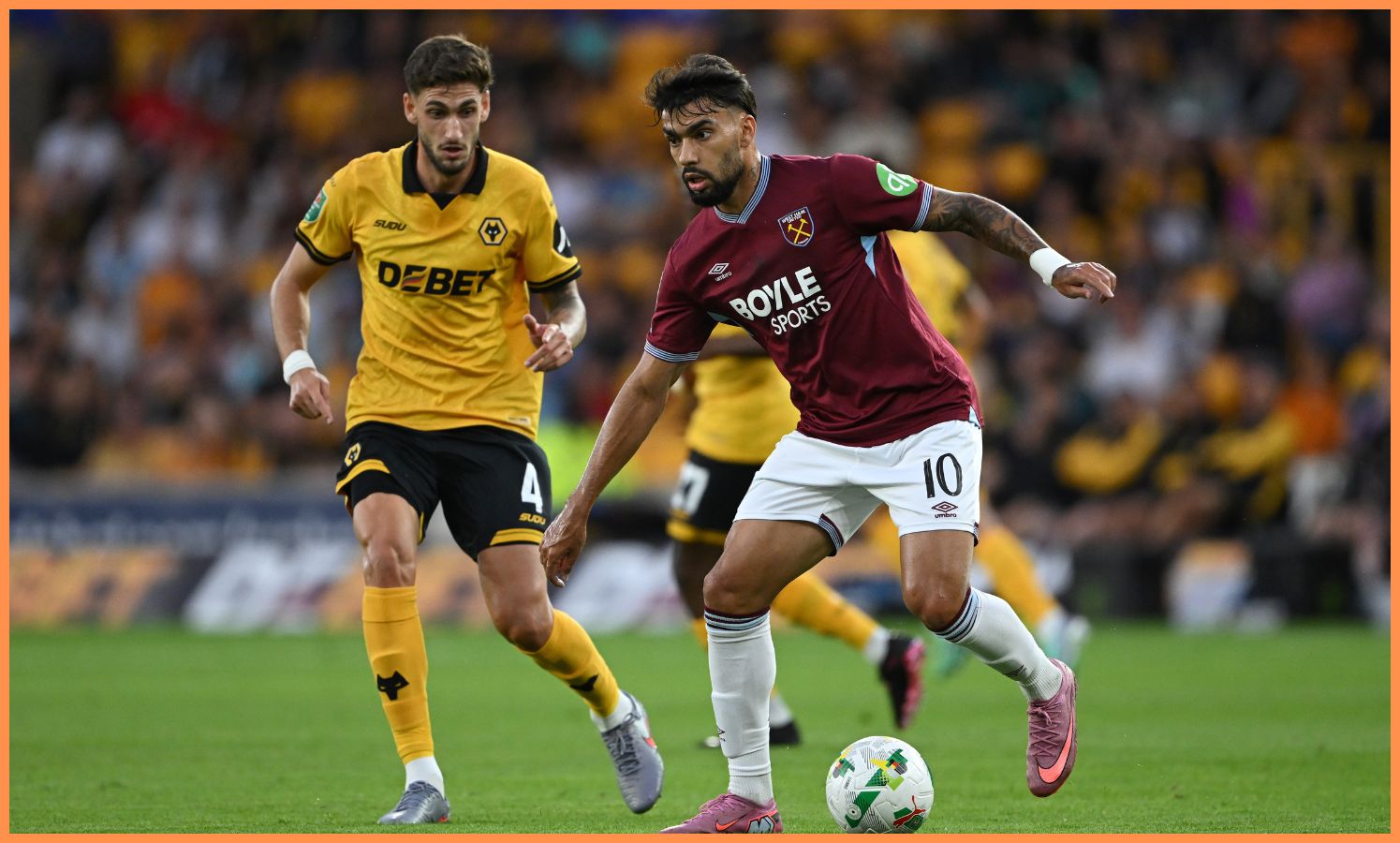 Lucas Paqueta in action for West Ham vs Wolves