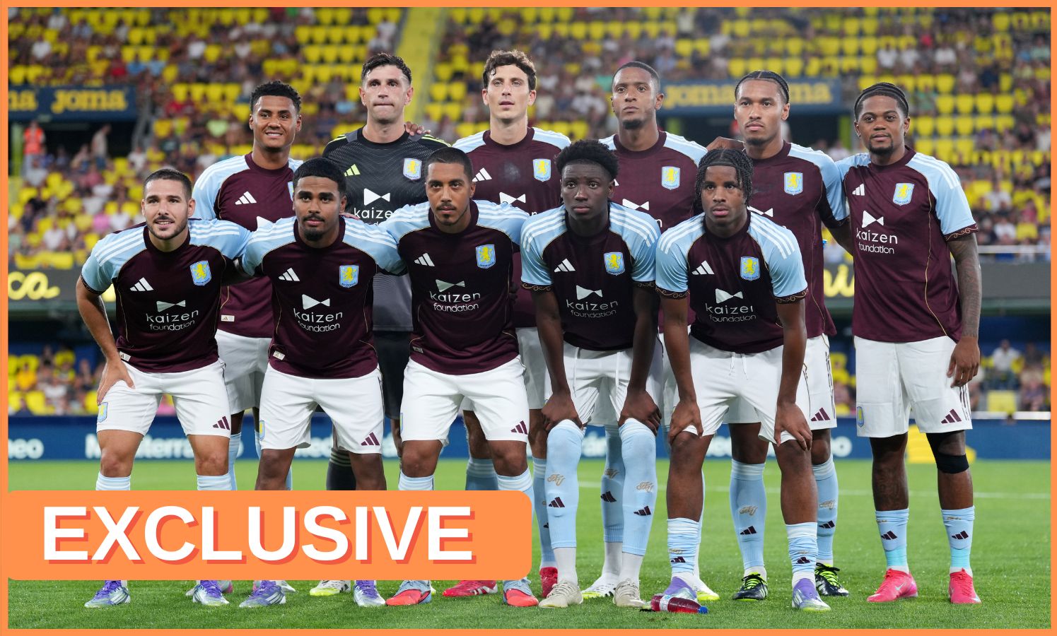 Aston Villa players lined up in front of a friendly before the season