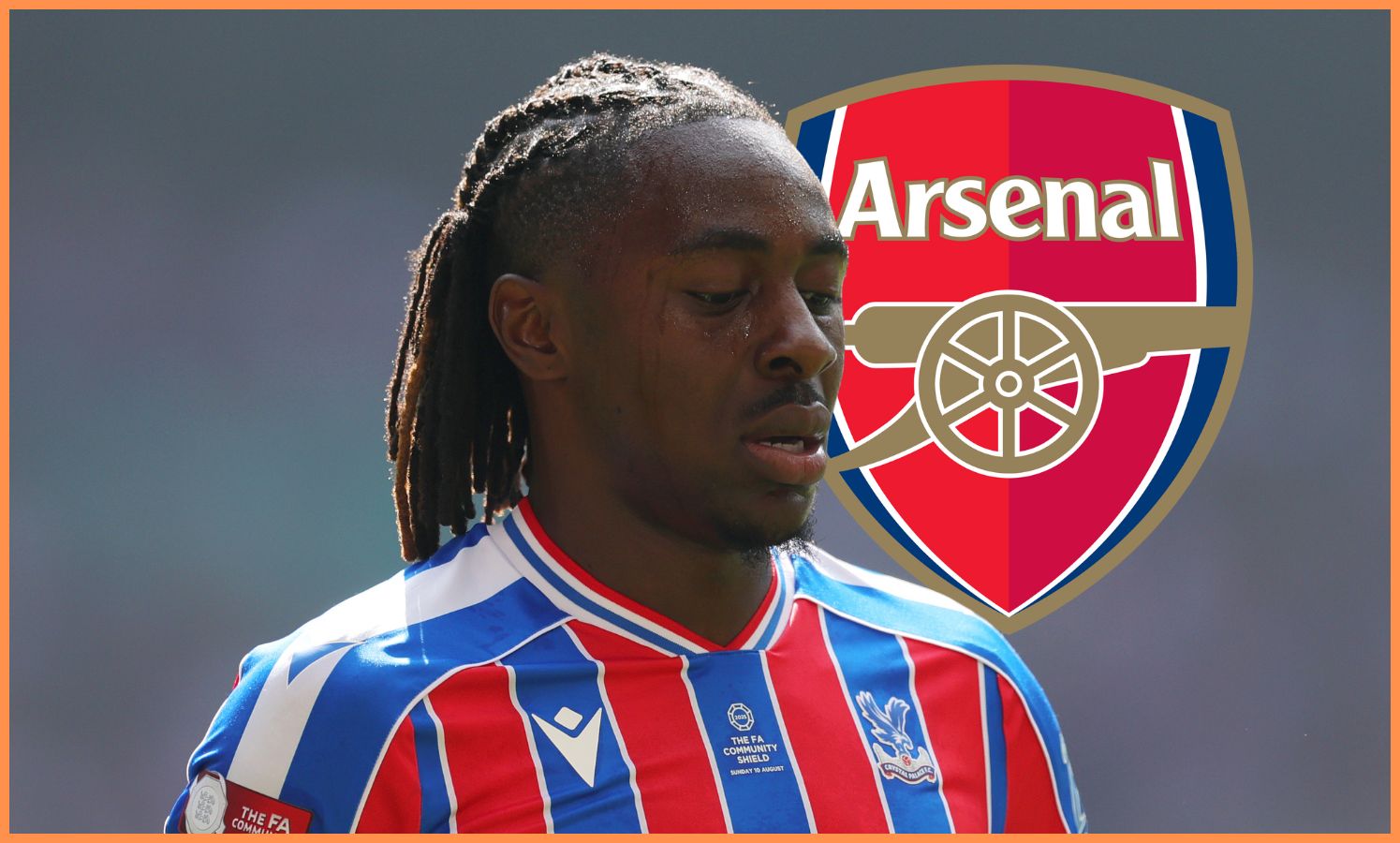 Eberechi Eze and the Arsenal logo
