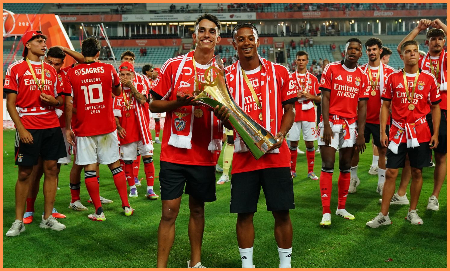 Joao Rego celebrating winning the Portuguese Super Cup with Benfica
