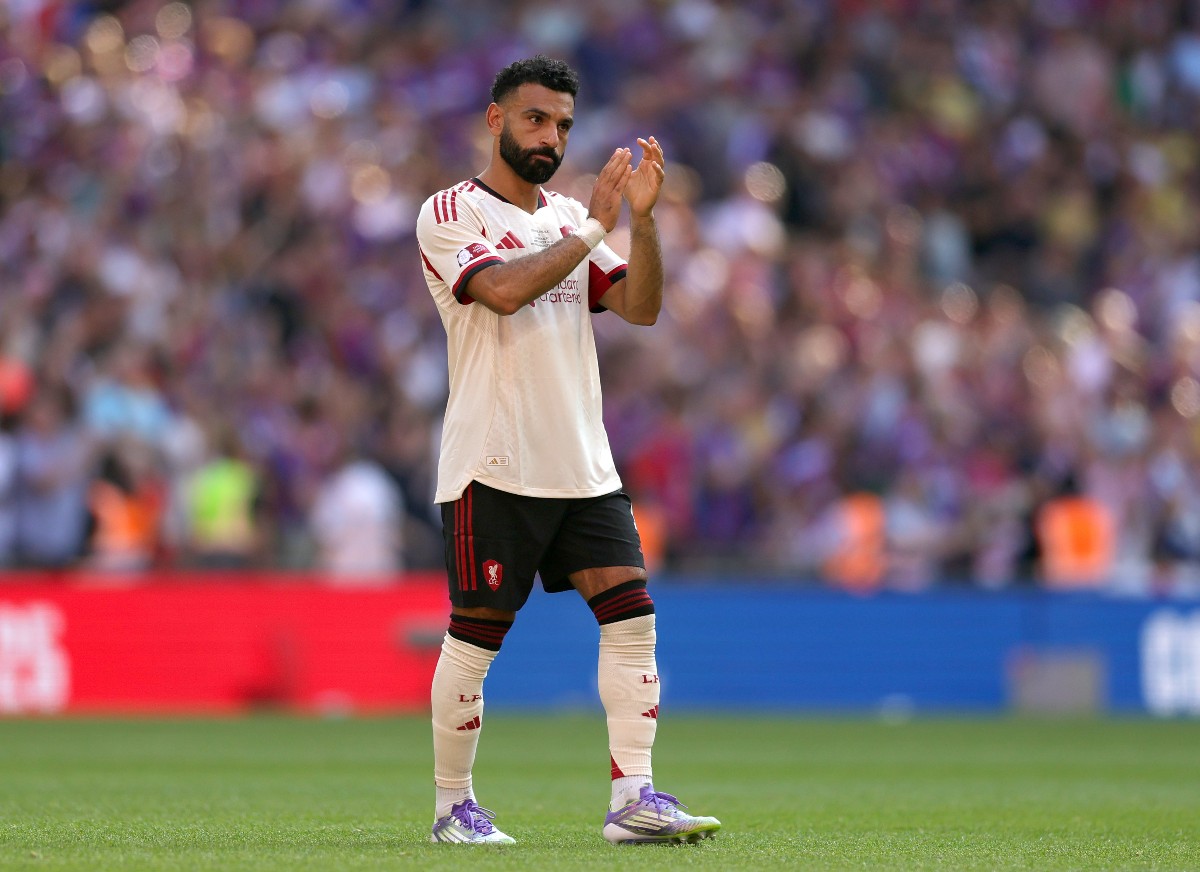 Mohamed Salah applauds the Liverpool fans after the Community Shield defeat against Crystal Palace