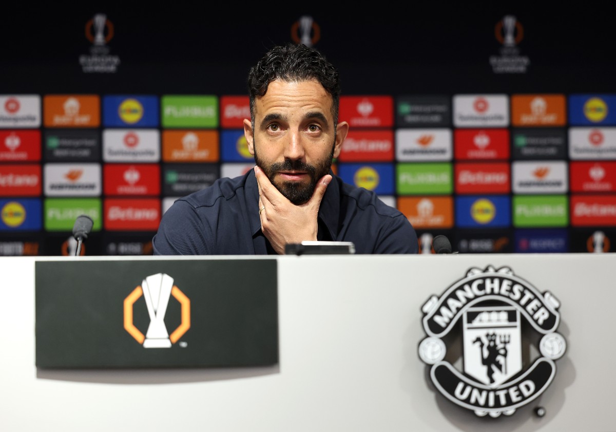 Ruben Amorim at a press conference ahead of the Europa League final