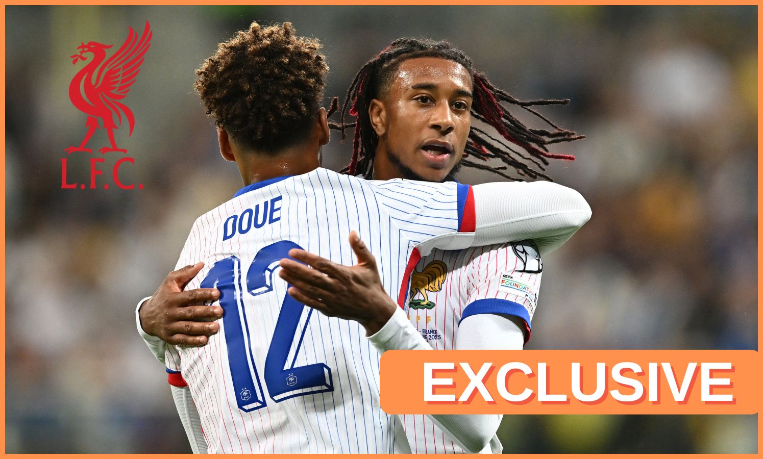 Michael Olise and Desire Doue celebrate