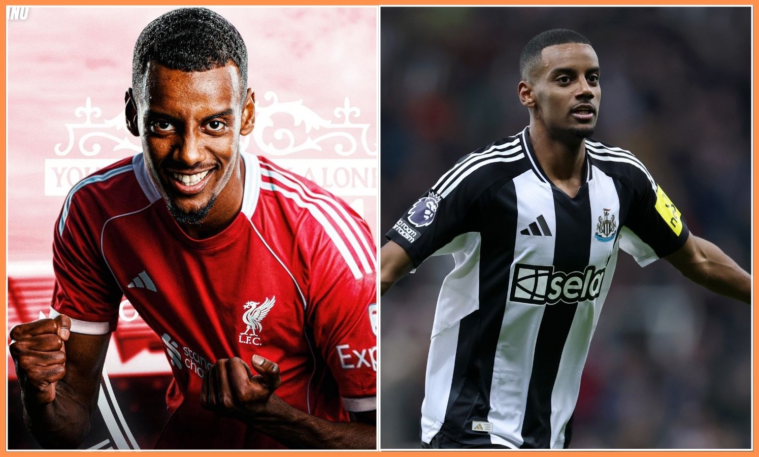 Alexander Isak in Liverpool and Newcastle colours