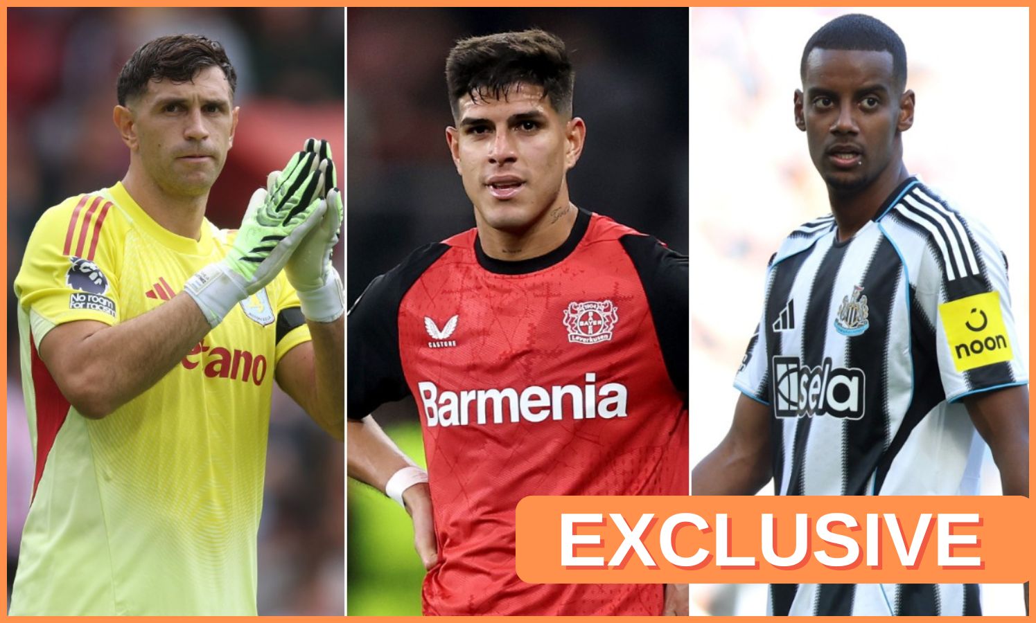 Emiliano Martinez, Piero Hincapie, and Alexander Isak