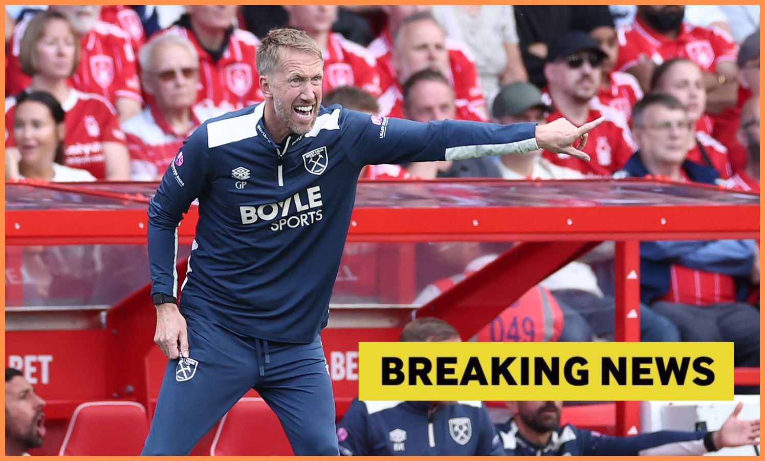 Graham Potter shouts instructions during West Ham's win over Nottingham Forest