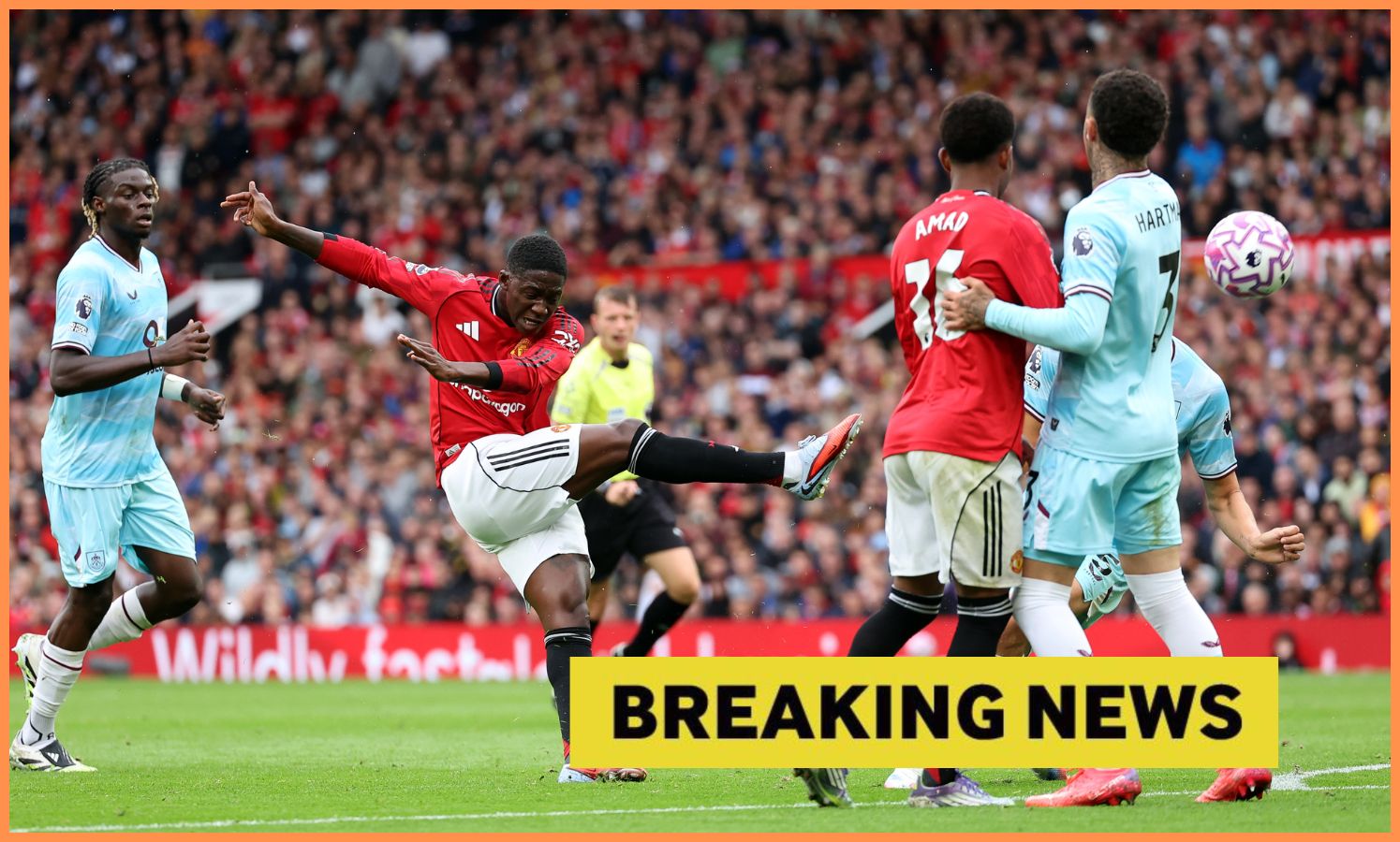 Kobbie Mainoo at work for Man UTd against Burnley