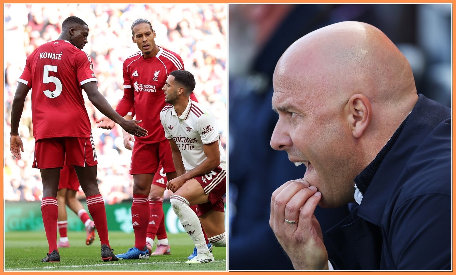 Ibrahima Konate, Virgil van Dijk, and Arne Slot