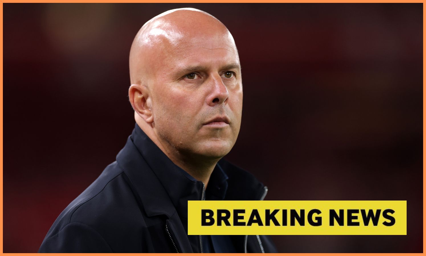 Liverpool's Arne Slot and 'breaking news' banner