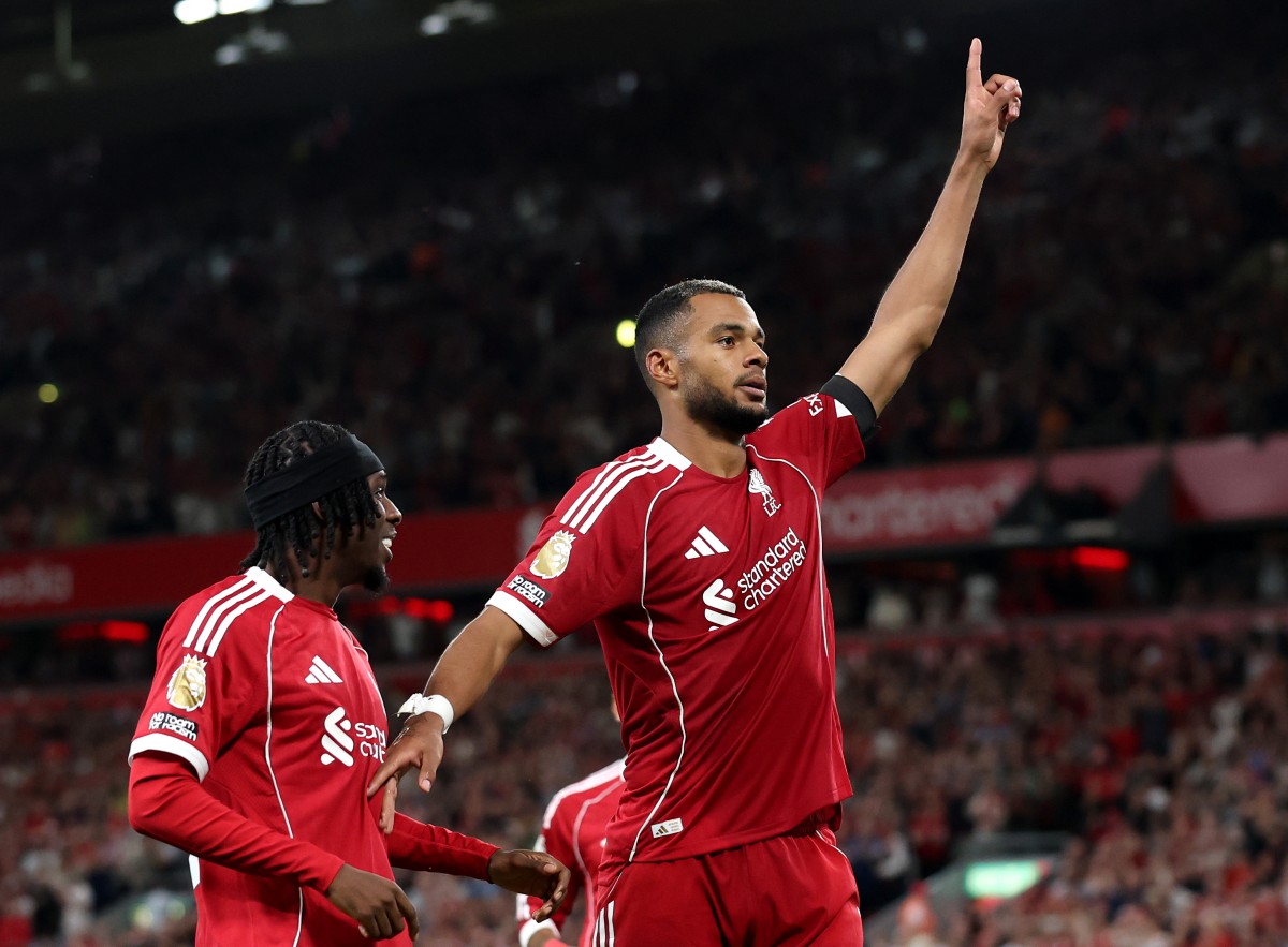 Cody Gakpo celebrates a goal for Liverpool