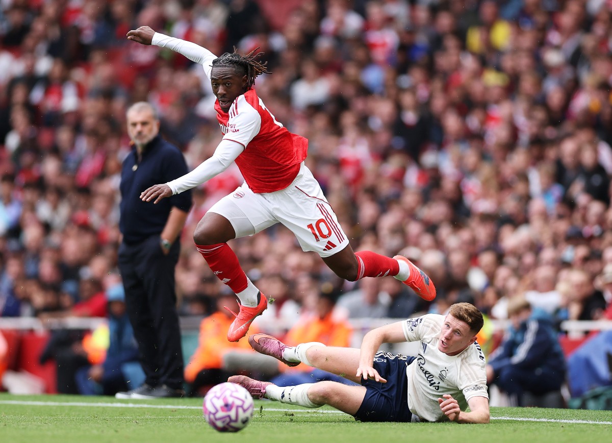 Eberechi Eze in action for Arsenal against Nottingham Forest