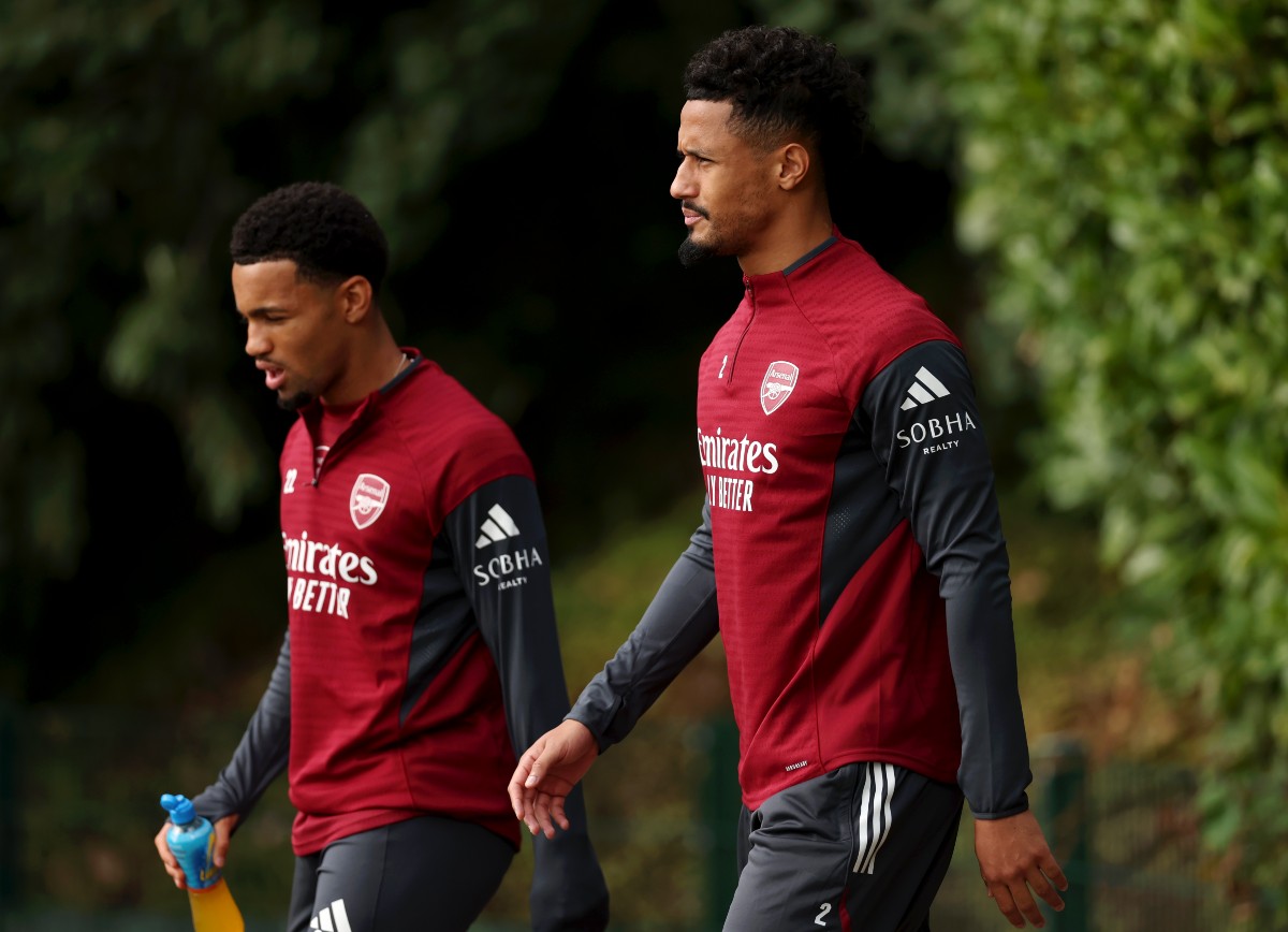 Ethan Nwaneri and William Saliba in Arsenal training