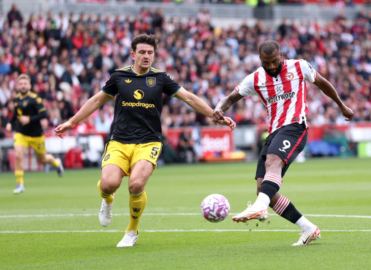 Harry Maguire in action for Man United against Brentford