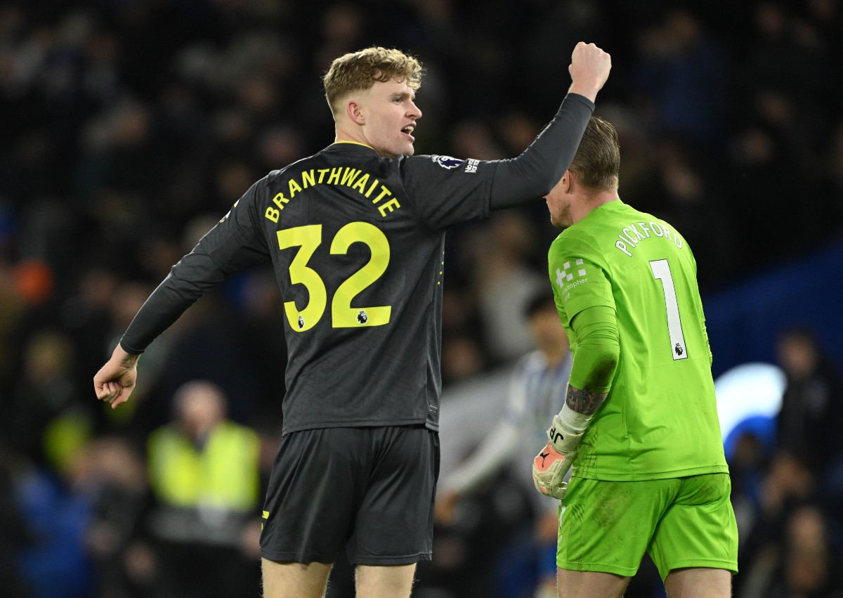 Jarrad Branthwaite celebrates for Everton against Brighton