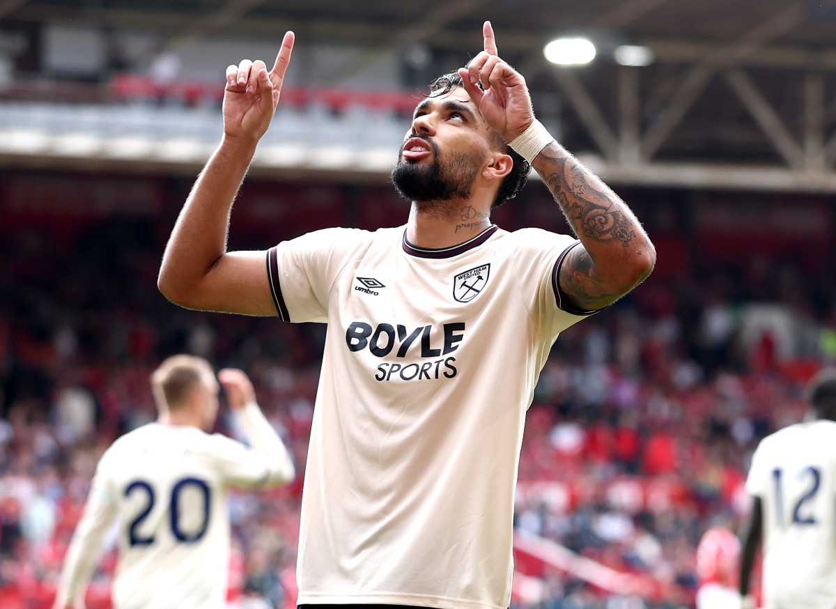 Lucas Paqueta celebrates a goal for West Ham