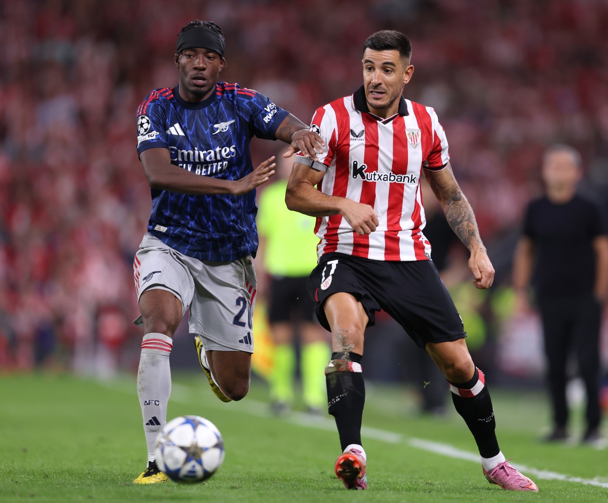 Noni Madueke in action for Arsenal vs Athletic Bilbao