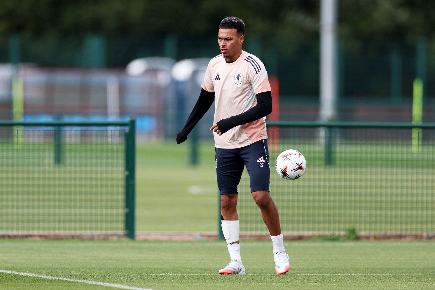 Morgan Rogers of Aston Villa in action during a Aston Villa training session
