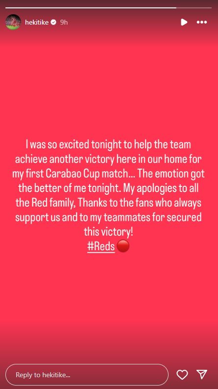 Hugo Ekitike's apology on Instagram