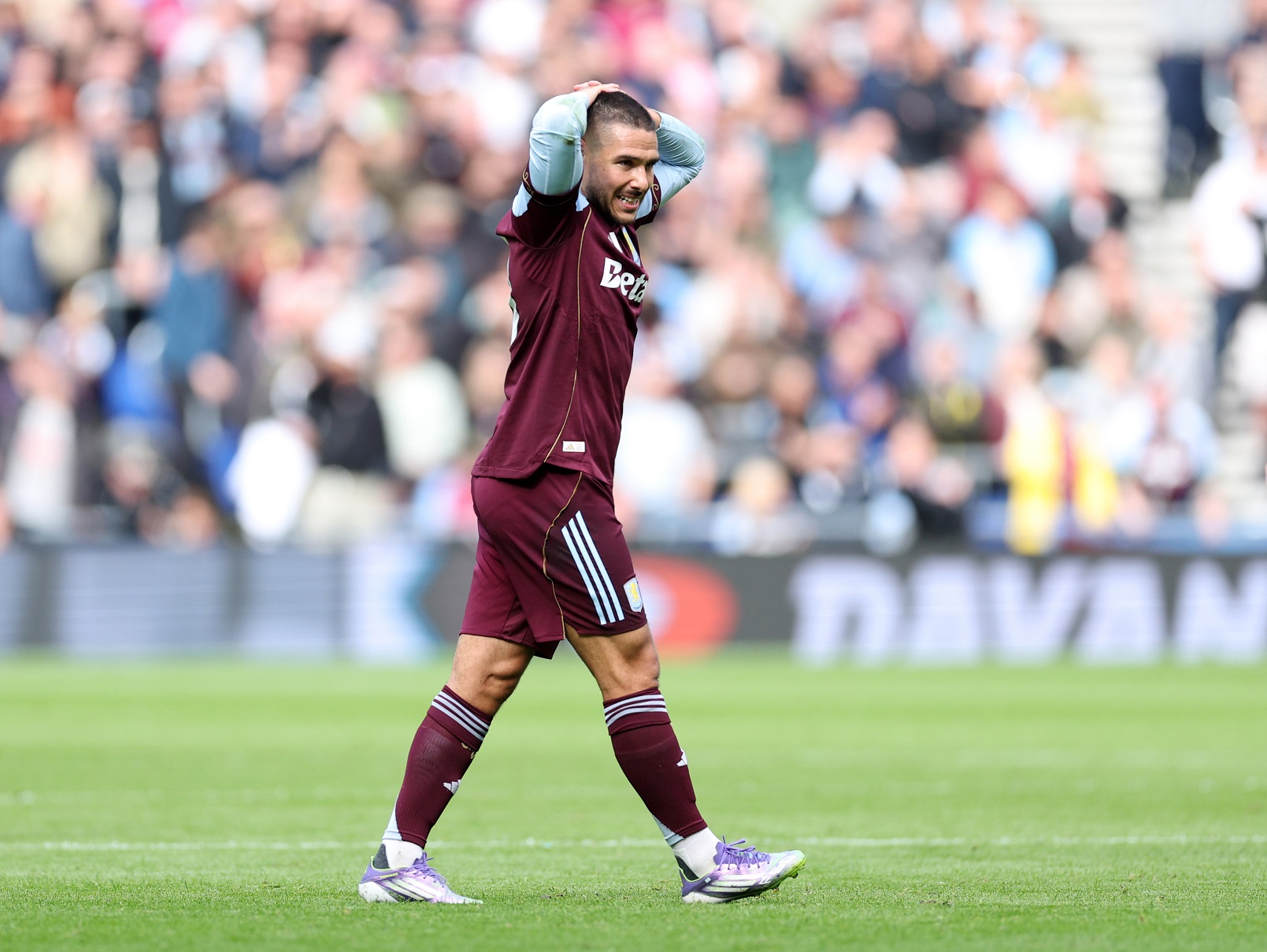 Emiliano Buendia of Aston Villa reacts 