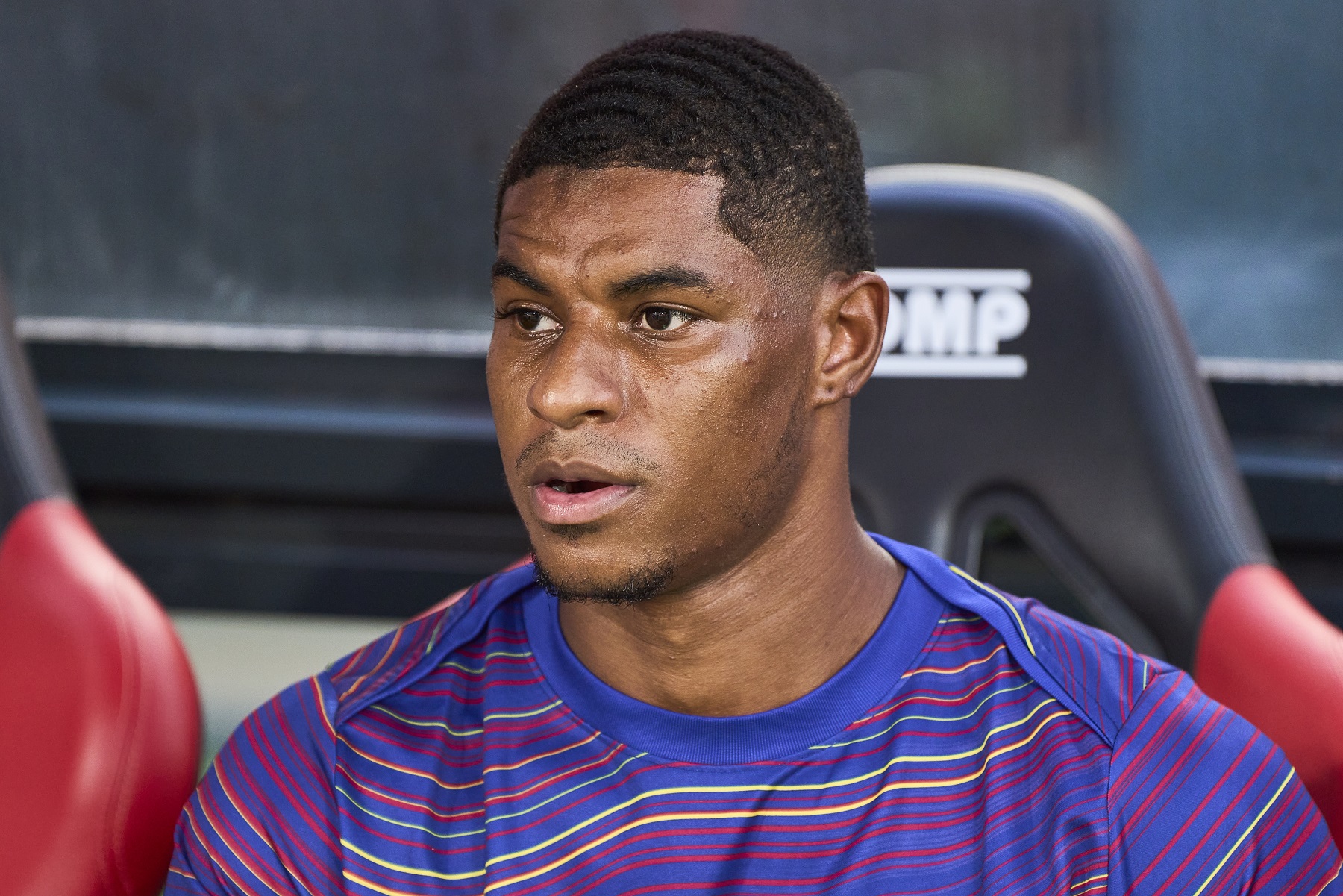 Marcus Rashford of Barcelona is sitting on the bench