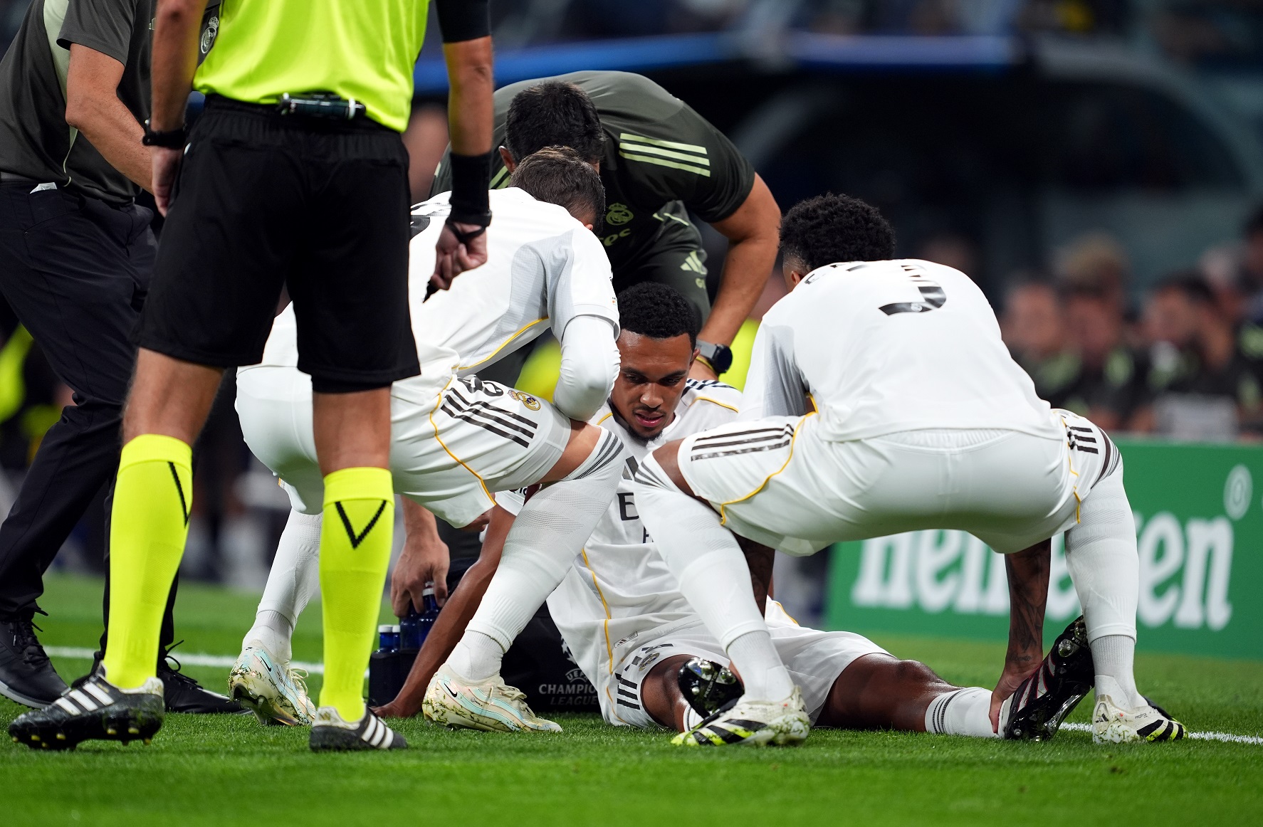 Trent Alexander-Arnold of Real Madrid receives medical treatment