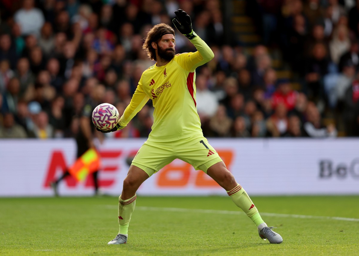 Alisson Becker of Liverpool in action vs Crystal Palace