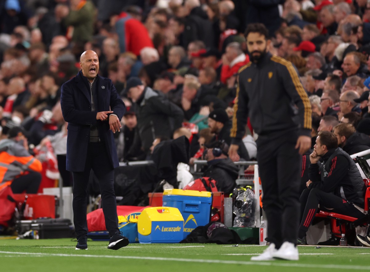 Arne Slot and Ruben Amorim at Anfield