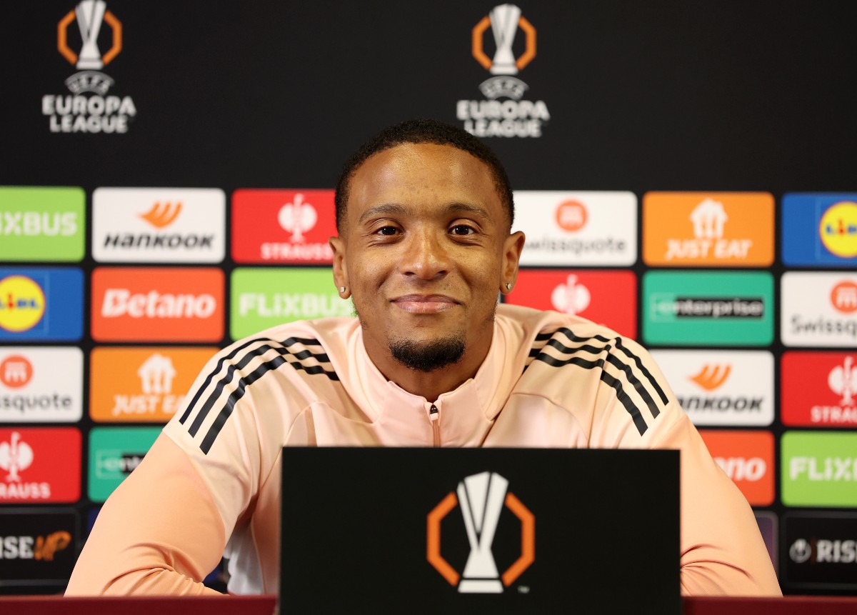 Ezri Konsa in an Aston Villa press conference